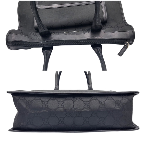 Gucci GG Canvas Nylon Leather Handbag Black Monogram Tote Bag 152283 - Picture 4 of 14